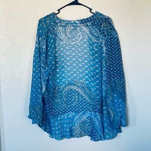 Open Ruffle Front Peplum Hem Blouse Wrap M